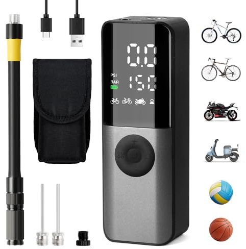 GPUTEK Fahrradpumpe Elektrische, Mini Luftpumpe Fahrrad 130 PSI 150PSI mit Digitales Druckmessgerät, Fahrradpumpen Elektrisch Aufladbar mit Ventilzubehör für Rennrad, Mountainbike, E-Bike