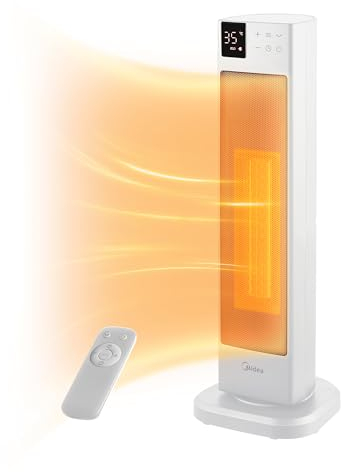 Midea NTH20-22ER(WH) Heizlüfter Energiesparend Leise mit Fernbedienung,PTC 2000 Watt Keramik Heizlüfter mit Thermostat, 2 Heizstufen, 24H Timer, ECO-Modus，für große Räume, 75°-Oszillation, 58CM, Weiß