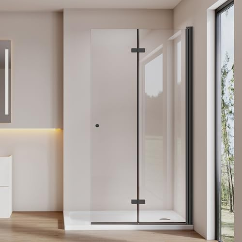 Cozynest Walk-in Duschwand Glas Schwarz 120x185cm Falttür Dusche Duschabtrennung aus 6mm ESG-Sicherheitsglas Höhe 185cm
