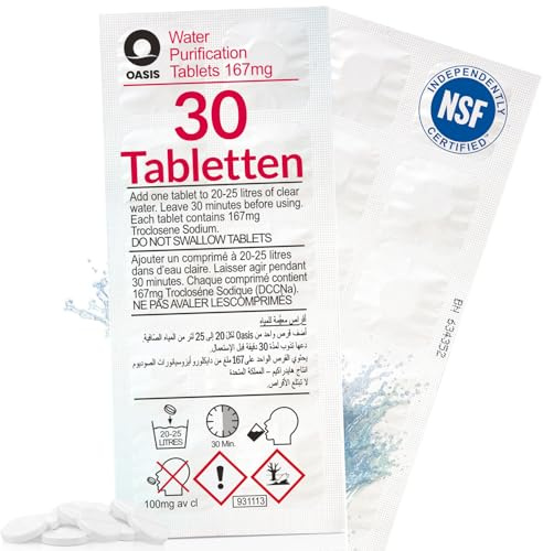 Wicked Chili 30x Chlortabletten geeignet für Waterrower Rudergerät | Oasis Chlor Tabletten, Wasseraufbereitung gegen Algen im Water Rower (3 Jahresbedarf, pro Reinigungstablette 25L Trinkwasser)