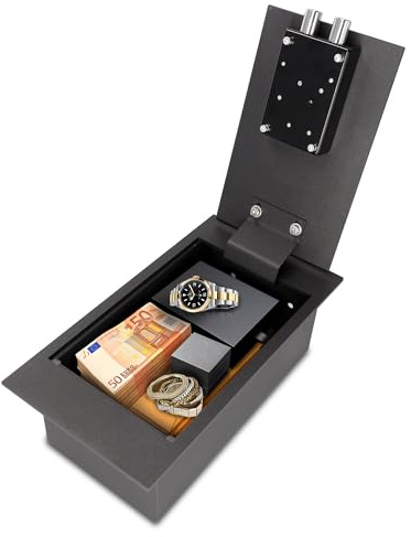 Brihard Tresor zur Bodenmontage mit Schlüsselschloss – Einbautresor flach 7L sichere Aufbewahrung – Außenmaße 13x39x21 cm (HxBxT) I Schwerlasttresor – Innenmaße 12x33x17cm (HxBxT)