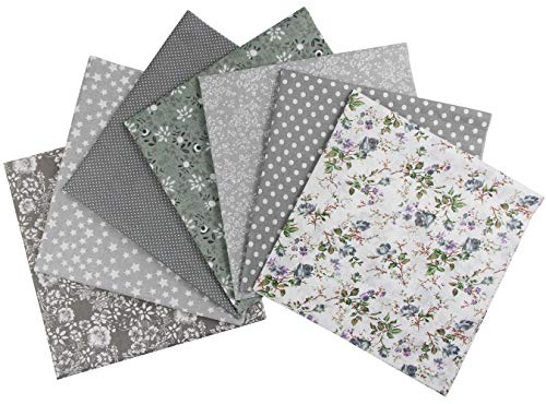 aufodara Baumwollstoff Patchwork DIY Stoffpaket 7 Stück 50 x 50 cm, Reiner Baumwolle Stoff, Stoffe zum Nähen, Quilten Basteln Handwerk Gewebe, vielfältige Mustern Quadrate Baumwolltuch (Grau)