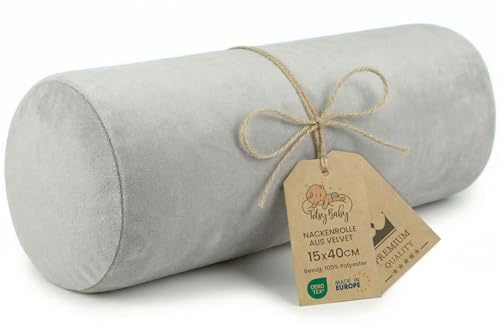 Totsy Baby Nackenrolle Kopfkissen mit Visco Foam Velvet 40x15 cm - Kissenrolle Nackenkissen Nackenrollenkissen Kissen Rolle Grau
