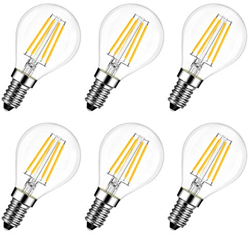 LVWIT E14 LED Lampe P45 Tropfenform, 4W (ersetzt 40W), 2700K Warmweiß Fadenlampe ultrahell 470 lm, Mini Globe, Rustikalampe Filament LED klar, 6er Pack