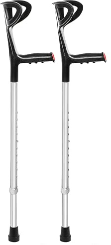 AIESI® Orthopädische Krücken individuell verstellbar aus schwarz eloxiertem Aluminium (Packung à 2 Stück), 24 Monate Garantie