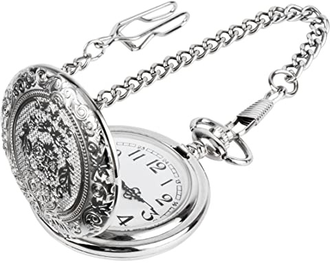 JSMTKJ Taschenuhr, Vintage Taschenuhr mit Kette | Arabisch Ziffern Quarz Taschenuhr für Männer Frauen Vater Opa Geburtstag Jahrestag