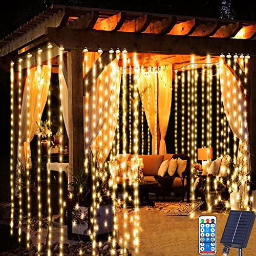 Redefun Solar Lichtervorhang Aussen 3 m x 3 m 300LED mit Fernsteuerung