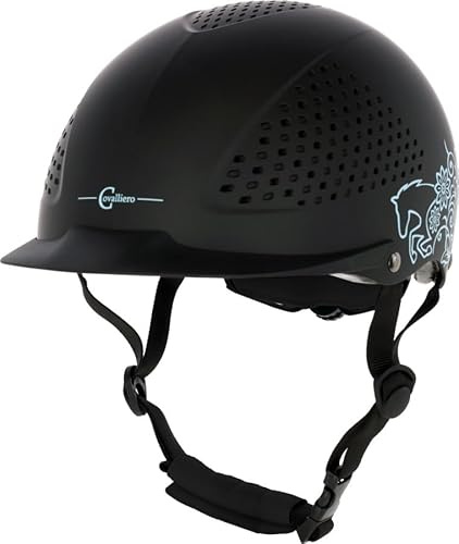 Covalliero Reithelm Beauty 2.0, Kinder, schwarz, Kopfumfang 52-54cm, stoßfest, schlanke Helmform, mit Belüftung, 4-Punkt-Befestigung