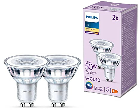 Philips LED Lampe ersetzt 50W, GU10 Reflektor, warmweißes Licht (2700 K), 355 Lumen, 2er pack, Matt, Neue Generation