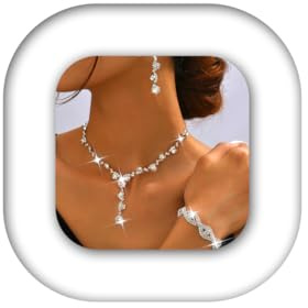 Unicra Silber Brautschmuck Sets Strass Hochzeit Halskette und Ohrringe Armband Set Prom Formal Modeschmuck Set für Frauen und Bräute (Silber, One Size)