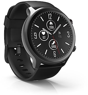 Hama Smartwatch 6910 wasserdicht m. GPS-Tracker, großes Display (1,28 Full-Touch LCD-Chronograph, GPS-Laufuhr m. Blutsauerstoff- und Pulsmesser, Sportuhr Herren, Schlaftracker, Fitness-Uhr) schwarz
