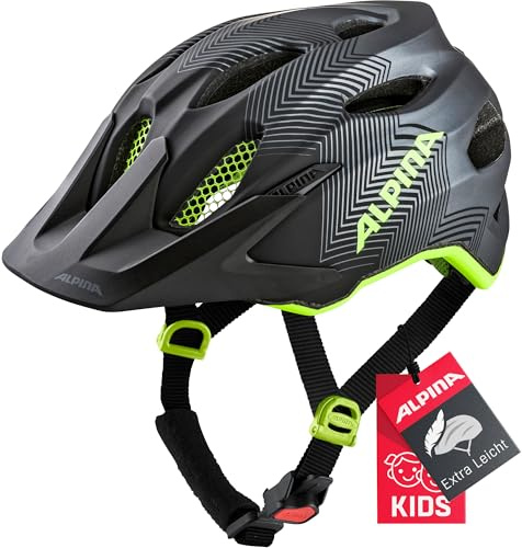 ALPINA Carapax JR. - Leichter, Robuster & Sicherer Fahrradhelm Mit Fliegennetz & Optionalen LED-Licht Für Kinder, Black-neon-Yellow, 51-56 cm