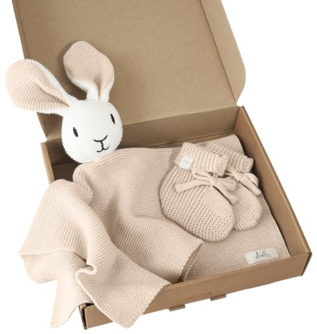 Livella Kuscheltuch „Hase“ mit Söckchen - Reine Bio-Baumwolle – Premium Schmusetuch, Kuscheldecke, Schmusedecke, Strickdecke - Samtweich & atmungsaktiv - Oeko-TEX® Standard 100 und GOTS Zertifiziert