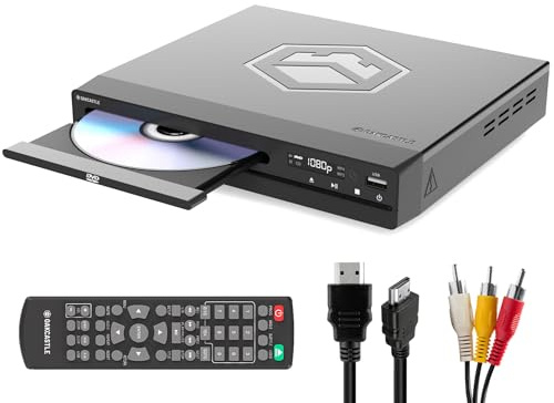 Region Free DVD Player für Fernseher | Mini DVD Player HDMI mit 1080p Upscaling | CD-Player mit USB & MP3 | HDMI Kabel, RCA Kabel & Fernbedienung Inklusive | OAKCASTLE DVD100