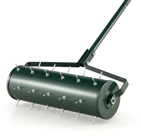 SOARS Rasenlüfter Walze, Rasenbelüfter mit 3,5cm Nägeln & Stiel, Handvertikutierer befüllbar, Gartenwalze, Handwalze aus hochwertigem Metall, ideal für die Rasenpflege (53cm Breite, 33 Nägel)