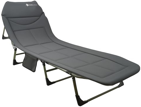Eurocatch Karpfenliege/Carp Bedchair – 8-Bein Bett mit 5-Fach Rückenlehne, gepolstertem Kopfteil, Seitentasche & Faltmechanismus – Für Lange Ansitze & Nachtangeln – 195×65×27 cm