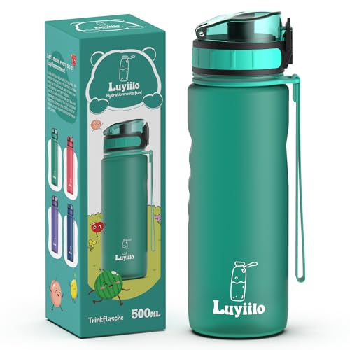 Luyiilo Trinkflasche für Kinder 500 ml - Auslaufsicher, BPA-Frei, Mit Fruchteinsatz, Kohlensäure Geeignet - Perfekt für Schule, Kindergarten, Sport (Grün)
