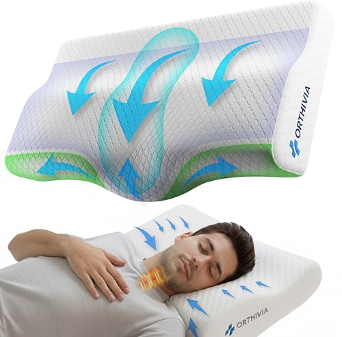 Orthivia Seitenschläferkissen Memory Foam | Ergonomisches Nackenkissen | Schmetterlingsform für Nacken- & Schulterstützung | Memory Foam | Für Seiten-, Rücken- & Bauchschläfer | 60×34×12 cm