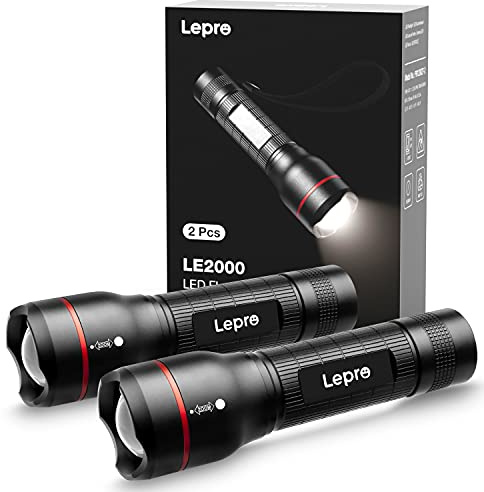 Lepro Zoombare Taschenlampe (2er-Pack), Kleine Flashlight mit 5 Modi | Extrem Hell Mini Taschenlampen (Keine Batterien enthalten), Wasserdicht Torch Light für Outdoor, Wandern, Geschenk, Notfall