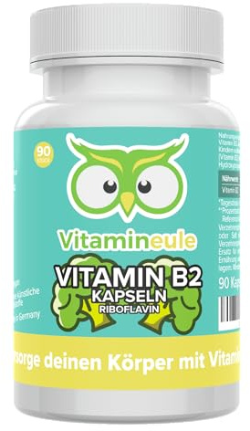 Vitamin B2 Kapseln - hochdosiert 200 mg Riboflavin - bioaktiv & vegan - Produktion in Deutschland - ohne Zusatzstoffe & laborgeprüft - für Erwachsene & Kinder - Kapseln statt Tropfen - Vitamineule
