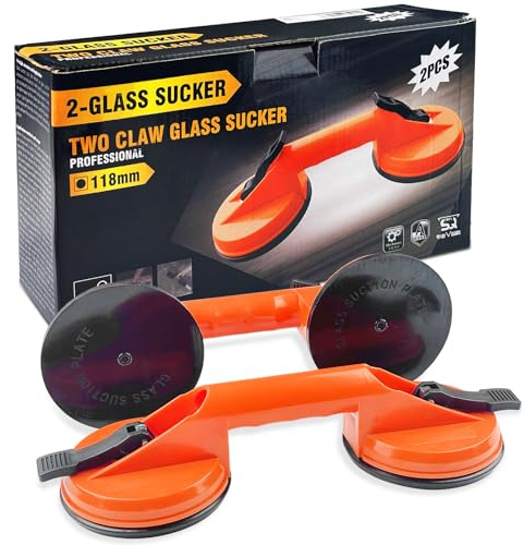 Baxcdyswe Saugheber (2 Stück), Glassauger, Saugheber Fliesen, Saugnapf Griff Vakuumheber 100kg Tragfähiger Mit Ergonomischen & Rutschfesten, Suction Cup für Fliesen, Möbel, Glas, Laminat (Orange)