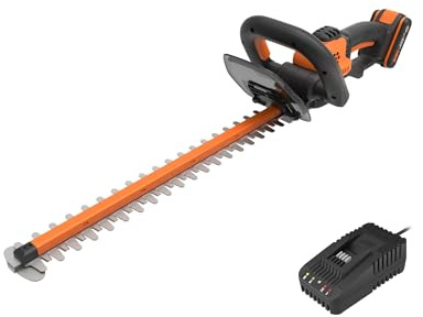 WORX WG261E Akku-Heckenschere 20V, inkl. 2Ah PowerShare Akku & Ladegerät | 45cm Schwertlänge, Zahnabstand 16mm, Doppelaktionsklinge, dreifach Einstellbarer Sicherheitshandgriff