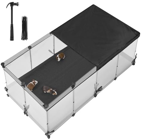 SONGMICS Kleintiergehege, halbtransparente Platten, atmungsaktiv, wasserresistentes Gewebe unten, Kaninchenstall innen, Meerschweinchen Käfig, Frettchen, 144 x 74 x 57 cm, wolkenweiß LPC016W01