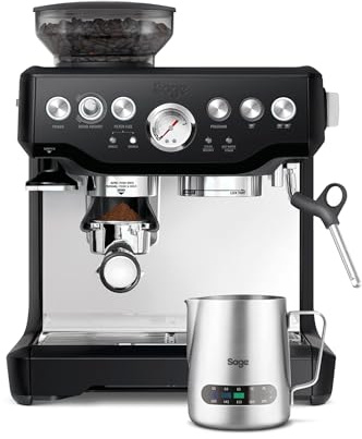 Sage - The Barista Express - Kaffeemaschine mit manuellem Milchaufschäumer & Mahlwerk - Automatisches Mahlen, individueller Milchschaum - Schwarzer Trüffel, Milchkännchen mit Temperaturregelung