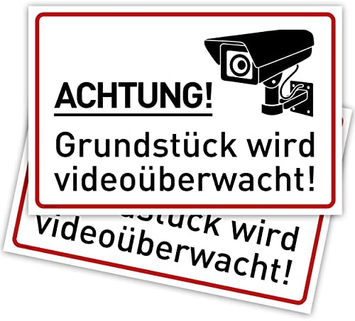 2er Set Achtung Videoüberwachung Schild (30x20 cm Kunststoff) - Schild Videoüberwachung