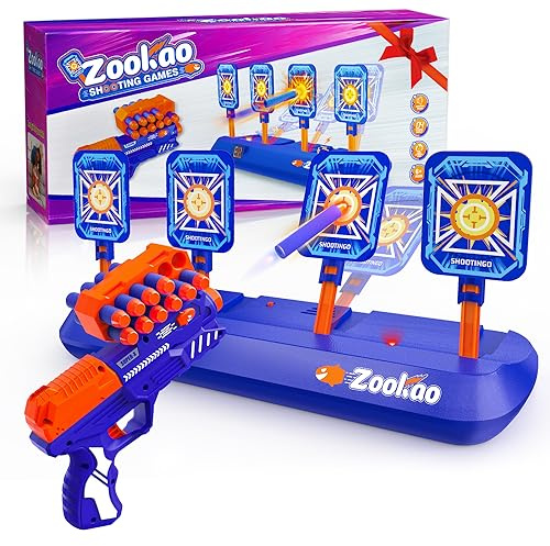Zookao Spielzeug Pistole für Kinder, Automatische Zielscheiben Digitale Ziele für Nerf Gun Spielzeug Ab 6 7 8 9 10 11 12 Jahre Junge Mädchen Halloween Weihnachten Geschenke Junge 6-12 Jahre, Blau