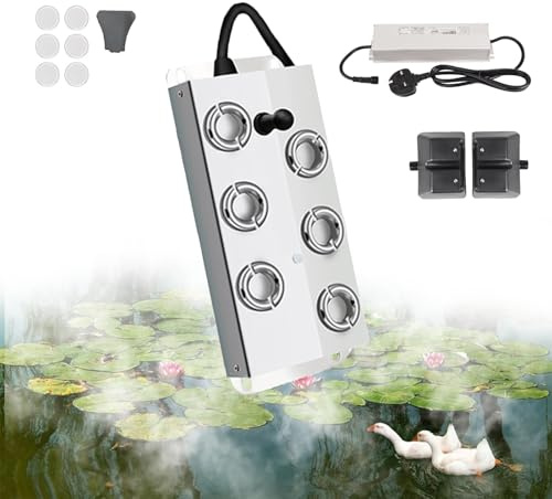 Hocomay Ultraschall Vernebler, 6 Kopf Nebelmaschine, 4.5L/H Ultraschall Nebelgerät mit Boje & Wasserdichtem Netzteil, Nebler Fogger Mist für Teich, Garten, Springbrunnen