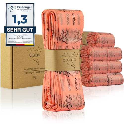 olalao Nachfüllfolie für Windeleimer 8-Pack - kompatibel mit Nachfüllkassetten von Tommee Tippee Twist & Click und weiteren (8 Stück)