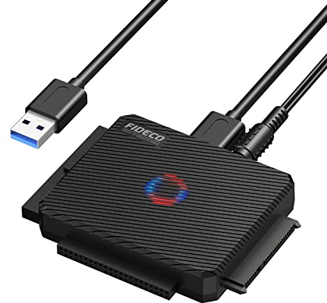 FIDECO USB 3.0 zu SATA und IDE Adapter, Festplatten Konverter für 2,5 und 3,5 Zoll HDD SSD, Externes Festplattenadapter mit 12-V-Netzteil, Fahrerlos