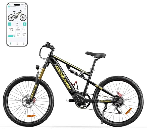 RZOGUWEX E-MTB Geländerad mit 26 Zoll (66 cm) und 70 NM für Erwachsene mit abnehmbarem 48 V 17,5 Ah Lithium-Ionen-Akku, 7 Gänge mit Doppelstoßedämpfung und Scheibenbremse