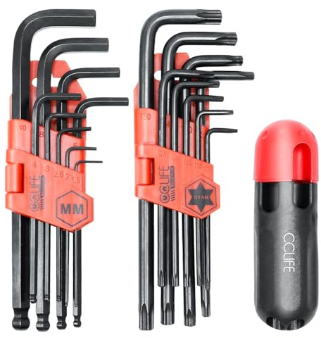 CCLIFE Winkelschlüsselsatz 19tlg CR-V Innensechskant Torx 1,5-10mm T10-T50 | Kombisatz mit Innensechskant und Torx Schlüsseln inklusive praktischem Griff