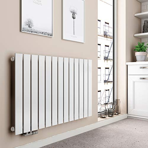 EMKE Design Heizkörper Flach, 630x1006 mm Horizontal Flachheizkörper mit Seitenanschluss, Einlagig Paneelheizkörper Wandheizkörper für Bad, Schlafzimmer & Wohnzimmer, Weiß 712W