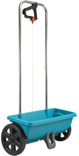 Gardena Streuwagen L: Universalstreuer zum Ausbringen von Dünger, Samen und Streusalz, 45 cm Streubreite, für ca. 400 m² Rasenfläche, 12,5 l Fassungsvermögen, mit Verschlussschieber (432-88)