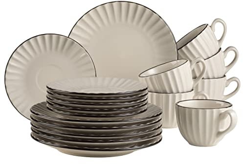 MÄSER 931968 Serie Osita, Retro Kaffeeservice für 6 Personen in cremigem Weiß mit schöner Wellenform, 18-teiliges rundes Kaffeegeschirr Set mit Kaffeetassen, Untertassen und Dessertteller, Steinzeug
