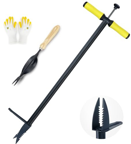 Colwelt 99cm Unkrautstecher für effizientes Entfernen von Unkraut, Stand-Up Unkrautentferner Kein Verbiegen mit Metall Fußplatte (enthalten – Stand-Up Unkrautstecher & Handjäter & Gartenhandschuhe)