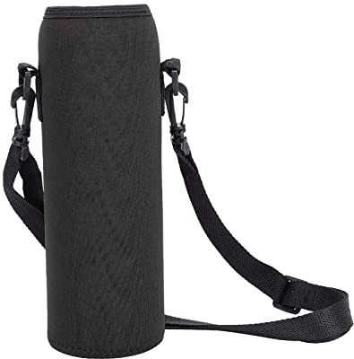 Thermo Trinkflasche Flaschen Tasche, 750ml Neopren Flaschen Schutzhülle, Sport-Wasserflaschenabdeckung Flaschenhülle, mit Verstellbarem Schultergurt, für Outdoor-Wanderungen (8 x 23cm)(Schwarz)