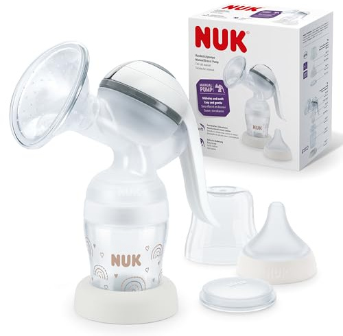 NUK Handmilchpumpe | Weiches Silikonkissen | Ergonomischer Pumphebel | Mit Perfect Match Babyflasche | 150 ml