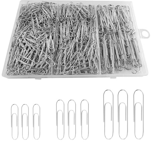 750 Stück Büroklammern Silber, Groß und Klein 50mm/33mm/28mm Vernickelte Metall Büromaterial für Sortieren und Befestigen von Dokumenten