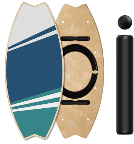 Leogreen Balance Board aus Holz, 7 Schwierigkeitsstufen | mit Rolle und Balanceball Gleichgewichtstrainer Ideal für Fitness, Yoga und Surfen