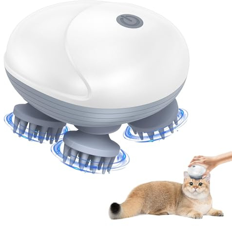 Elektrisches Kopfmassagegerät,Tragbares Katzenmassagegerät mit 4 Knetköpfen, IPX7 Wasserdicht Haustier Massagegerät,Silikon Kopfhaut Massagebürste, Electric Scalp Massager für Katzen, Hunde