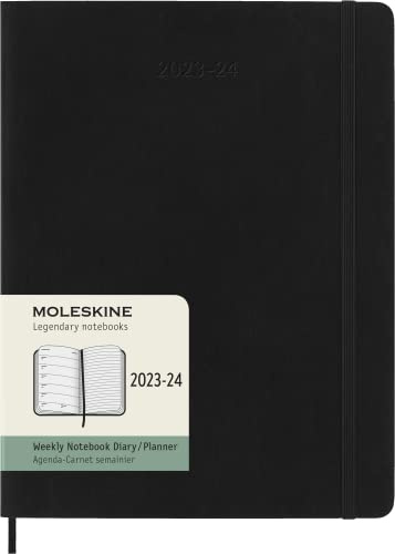 Moleskine Wochenplaner 2023-2024, 18-Monats-Agenda, Akademisches Tagebuch, Wochenagenda mit weichem Einband, XL-Format 19 x 25 cm, Farbe Schwarz
