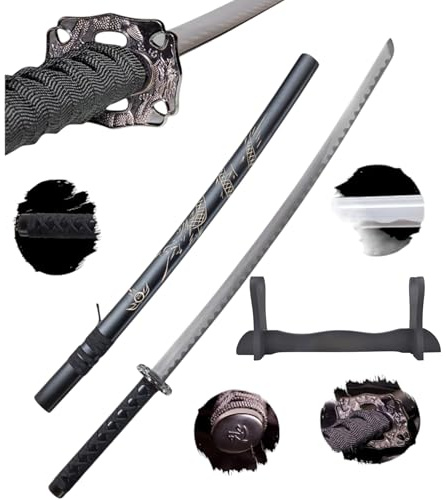 Katana Schwert Echt Set, Wakizashi, Tanto - Samurai Schwert aus Stahl - Samurai Schwerter als Anime Deko - Japanisches Sword mit ständer - Ninja Schwerter - HKS001-1