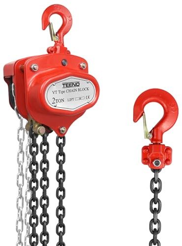 TEENO VT Flaschenzug - Hubkapazität 2 Tonnen, Hubhöhe 6 Meter, Neue Doppel-Ratsche Bremse, G80 Manganstahlkette -Handkettenzug Perfekt für alle Hebeprojekte (2T6M)