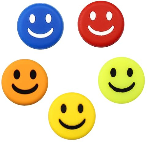 FIBOUND 5er-Pack Silikon-Stoßdämpfer für Tennisschläger, Lustiger Smiley-Schläger-Stoßdämpfer, Süßer Tennisball-Stoßdämpfer, Geeignet für Alle Schlägerbegeisterten und Spieler – 5 Farben