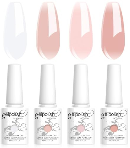 Vishine 4 Farben Semi-permanenter Gel Lack, klar, milchig weiß, rosa, Nagellack, natürliche Farbe, rosa, milchig weiß, klar Kristallgelee Soak Off UV LED Gel 8 ml