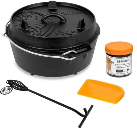 Petromax Feuertopf ft6 Einsteiger-Set - Dutch Oven mit Standfüßen inklusive Deckelheber, Pflegepaste und Untersetzer - für alle Grillarten und offenes Feuer - 5,5 Liter